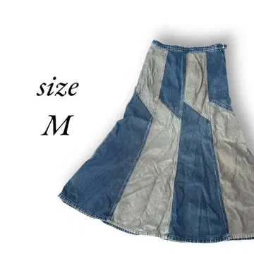 데님 스커트 롱 스커트 패치워크 데님 롱 스커트