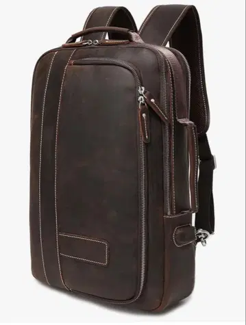 천연 가죽 다크 브라운 백팩 A4 대응