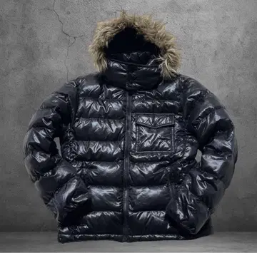 올드 유니클로 광택 다운 y2k 퍼 트리밍 쇼트 기장