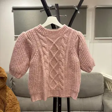 neam 하프 슬리브 케이블 니트 핑크