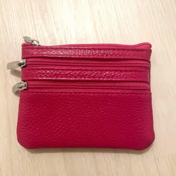 핑크 가죽 코인 케이스 3 지퍼