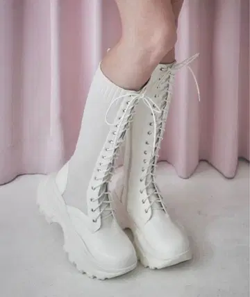Lovilyn 통굽 레이스업 니트 롱 부츠 L