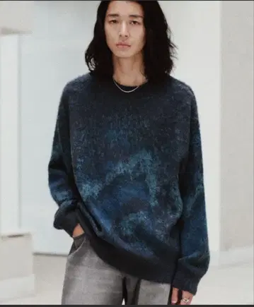 모헤어 블렌드 자카드 샤기 니트