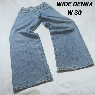 와이드 데님 배기 데님 청바지 라이트 블루 인디고 W30