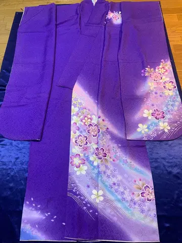 순수 실크 후리소데 보라색