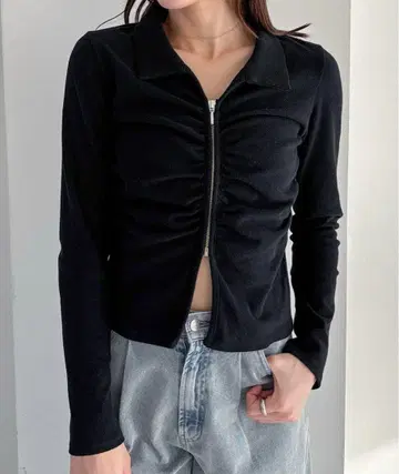 Heather 프론트 개더 ZIP 티셔츠