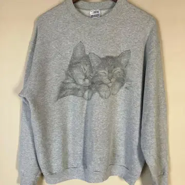 고양이 프린트 그레이 맨투맨