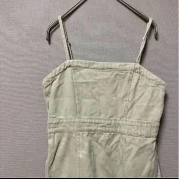 누나 뷔스티에 원피스 (M 상당) 그린 무지 스커트 뒷 슬릿 롱 기장