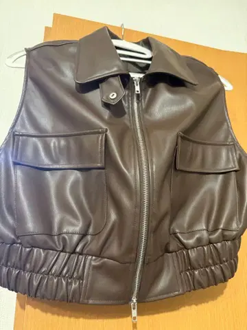 아즈노우아즈 핑키 브라운 가죽풍 슬리브리스 자켓