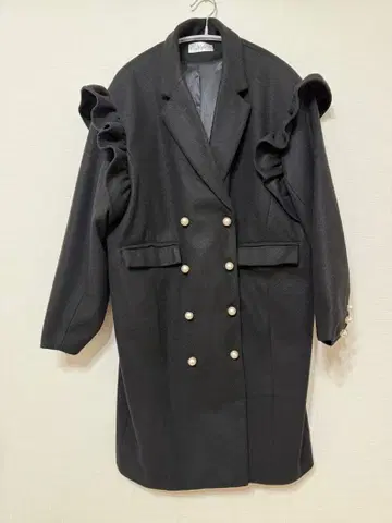 Myu 프릴 더블 브레스트 롱 코트