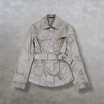 빈티지 자켓 기믹 A라인 광택 벨트 포함 숏 트렌치