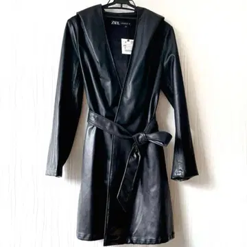 자라 택 포함 미사용 인조 가죽 후디 코트 S