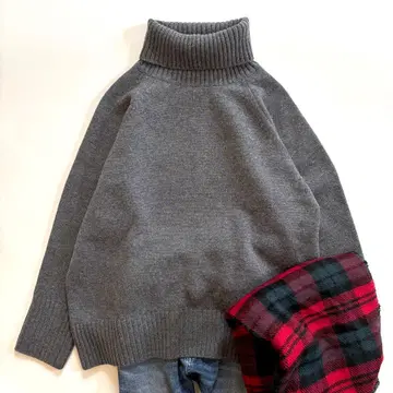23구 울 캐시미어 블렌드 벌키 터틀넥 니트 그레이
