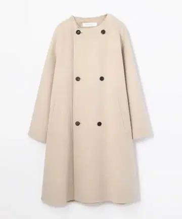 울 더블 페이스 더블 브레스트 노카라 코트