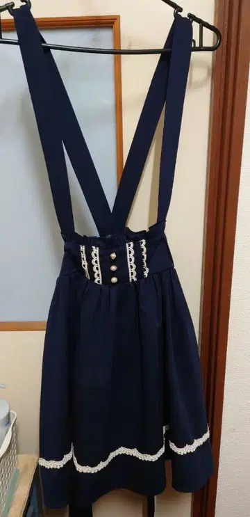 네이비 서스펜더 스커트