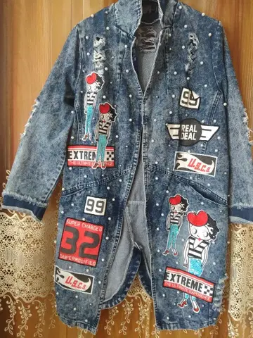 데님 자켓 코트 데미지 가공