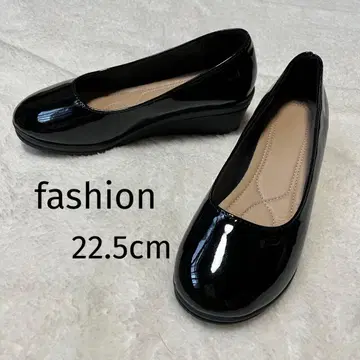 [ fashion ] 에나멜 플랫슈즈 웨지솔 블랙 22.5