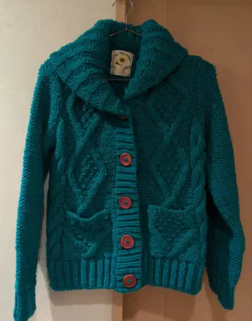 레이 빔즈 터콰이즈 케이블 니트 가디건