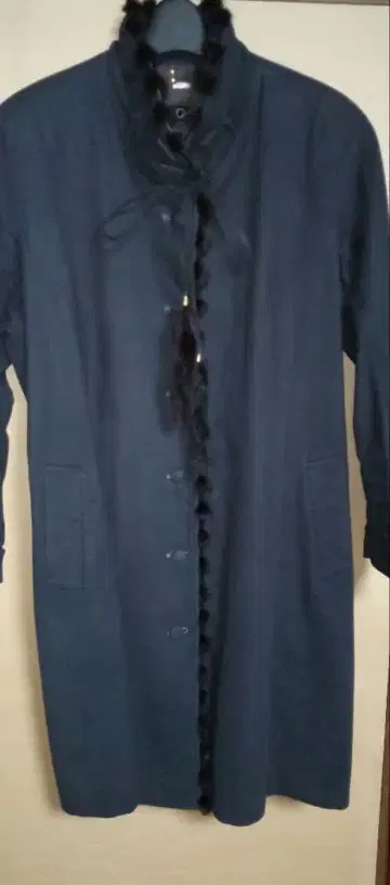 네이비 프린지 롱 코트