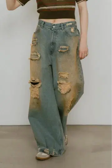 Knuth Marf 데미지 데님 팬츠 색스 블루