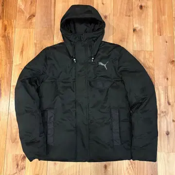PUMA 블랙 후드 부착 다운 자켓