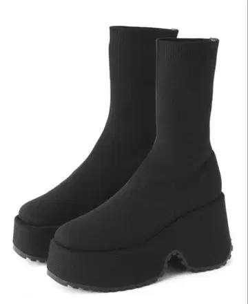 통굽 니트 미들 부츠 블랙 23.0cm