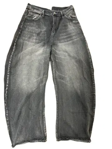 그레이 와이드 레그 데님 팬츠