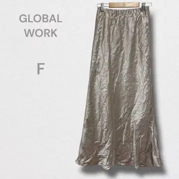 글로벌 워크 스커트 롱 기장 광택 메탈릭 루즈핏 페미닌