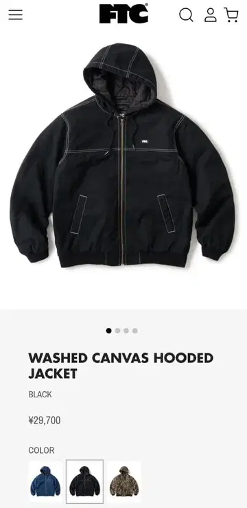 WASHED CANVAS HOODED JACKET BLACK S