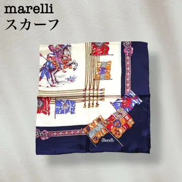 마렐리 실크 100% 스카프 기사 문장 플래그 패턴 네이비 골드