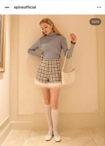 에피누 트위드 체크 퍼 숏팬츠