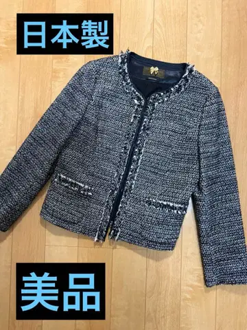 [ 일본제 ] 트위드 노카라 자켓 블랙 x 화이트