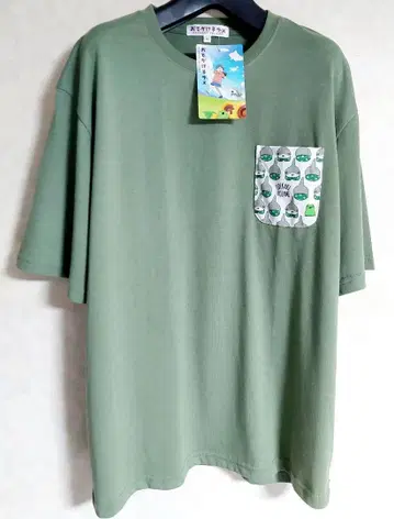 외출 아기상어 T셔츠 남성용 M사이즈 포켓 부착 올리브