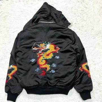 코리안 후드 플라이트 자켓 드래곤 US S 사이즈 블랙