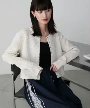 forksy. 부클 자카드 링 버튼 컴팩트 가디건