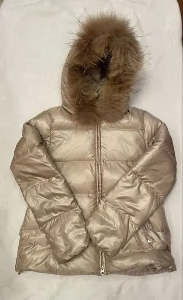 퍼 후드 베이지 다운 자켓