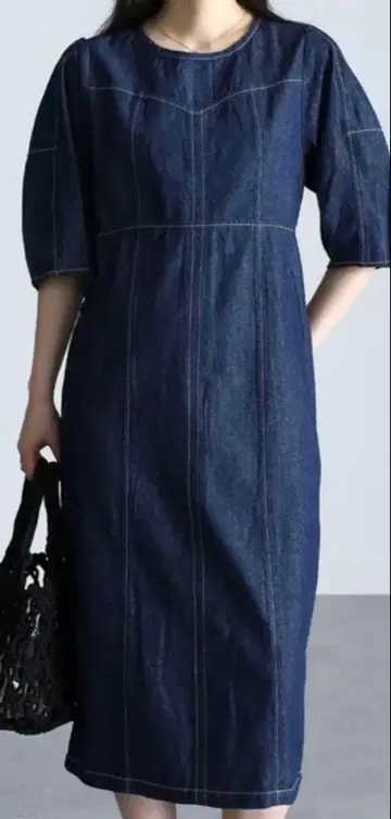 겨울 세일 특가 미사용 새상품 RANAN 데님 퍼프 슬리브 원피스