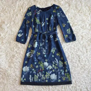 수나우나 플라워 프린트 원피스 허리 리본 페플럼 작은 사이즈