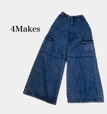 4Makes 데님 와이드 팬츠 카고 청바지 여성용 M