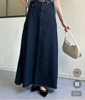 thevon 사이드 턱 데님 롱 스커트 네이비