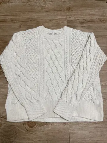 23구 케이블 아란 니트 코튼 혼방 화이트 38