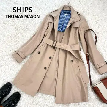 쉽스 벨트 부착 트렌치코트 스탠드 카라 베이지 이탈리아 원단