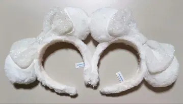 당일 발송 디즈니 미니 퍼 머리띠 스팽글 리본 화이트