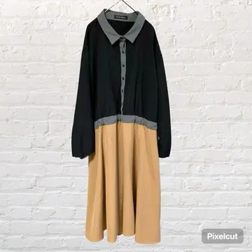 12245 골드 재팬 셔츠 절개 원피스 바이컬러 4L 빅 사이즈