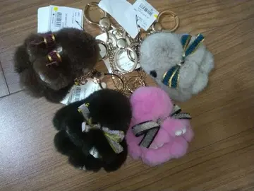 퍼 폼폼형 키링 4색 세트 프레피 참 키링