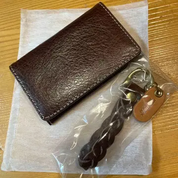 브라운 가죽 명함 지갑 키링 세트