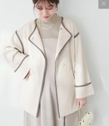 natural couture 배색 고급 미들 기장 토퍼 코트