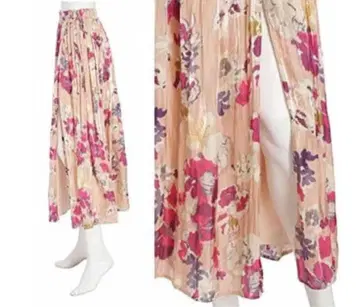 플라워 프린트 롱 스커트 핑크 베이지