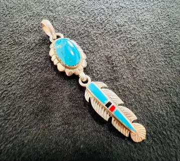 터콰이즈 깃털 모티브 목걸이 925