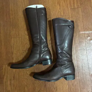 천연 가죽 롱 부츠 다크 브라운